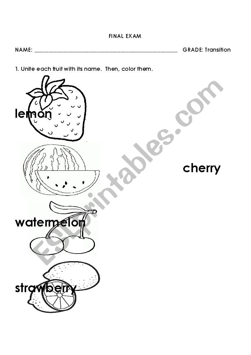 Fruits and means of transport worksheet