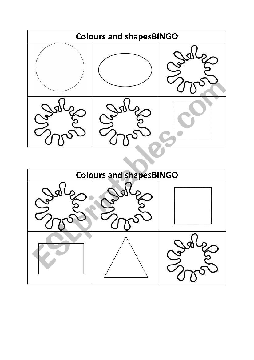 Colours and shapes BINGO worksheet