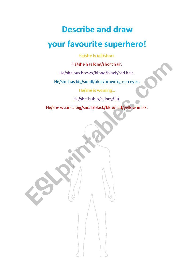 Superhero description worksheet