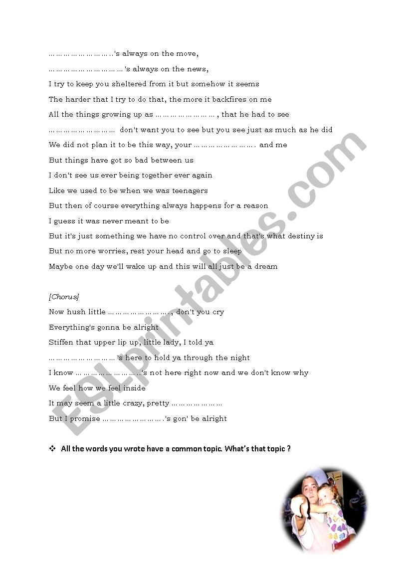 family vocabulary eminem mockingbird - ESL worksheet by Lizzie142