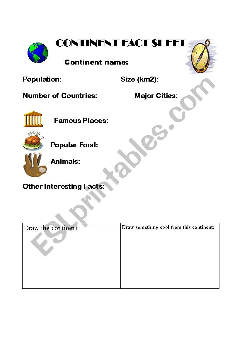 Continent Fact Sheet  worksheet