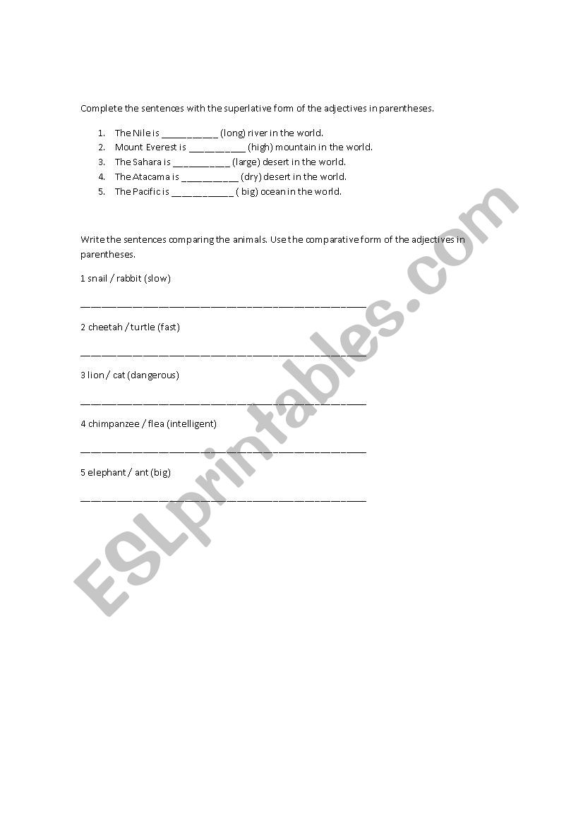 comparitives worksheet