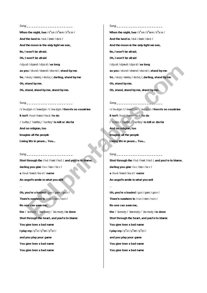 Songs To Work With Vowels ʌ Ae And ɑ Esl Worksheet By Martinmike12