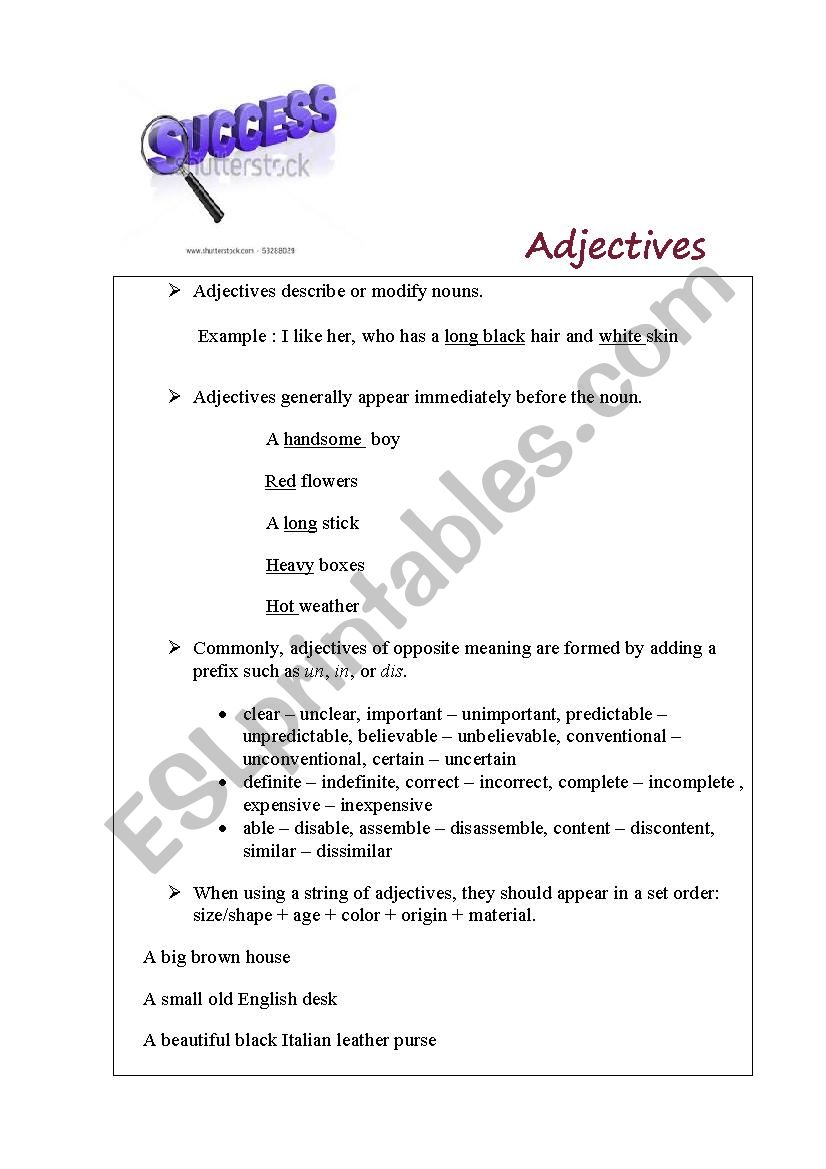  adjective worksheet