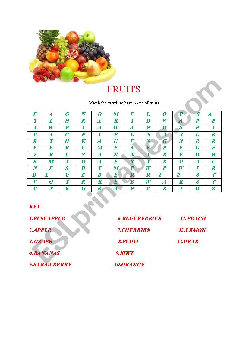 fruit game worksheet