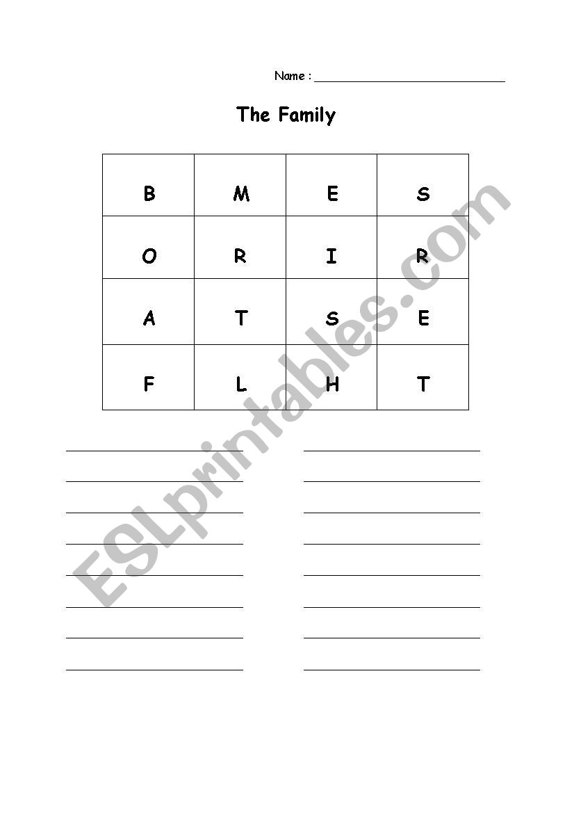 Family boogle worksheet