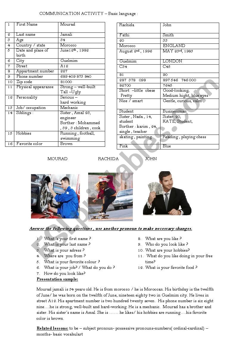 basic communication  worksheet