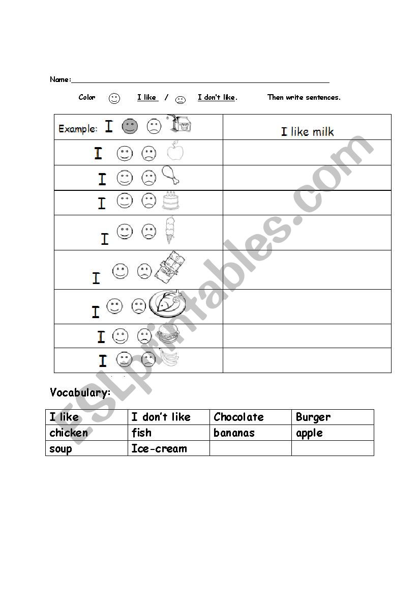 Likes and Dislikes (writing activity)