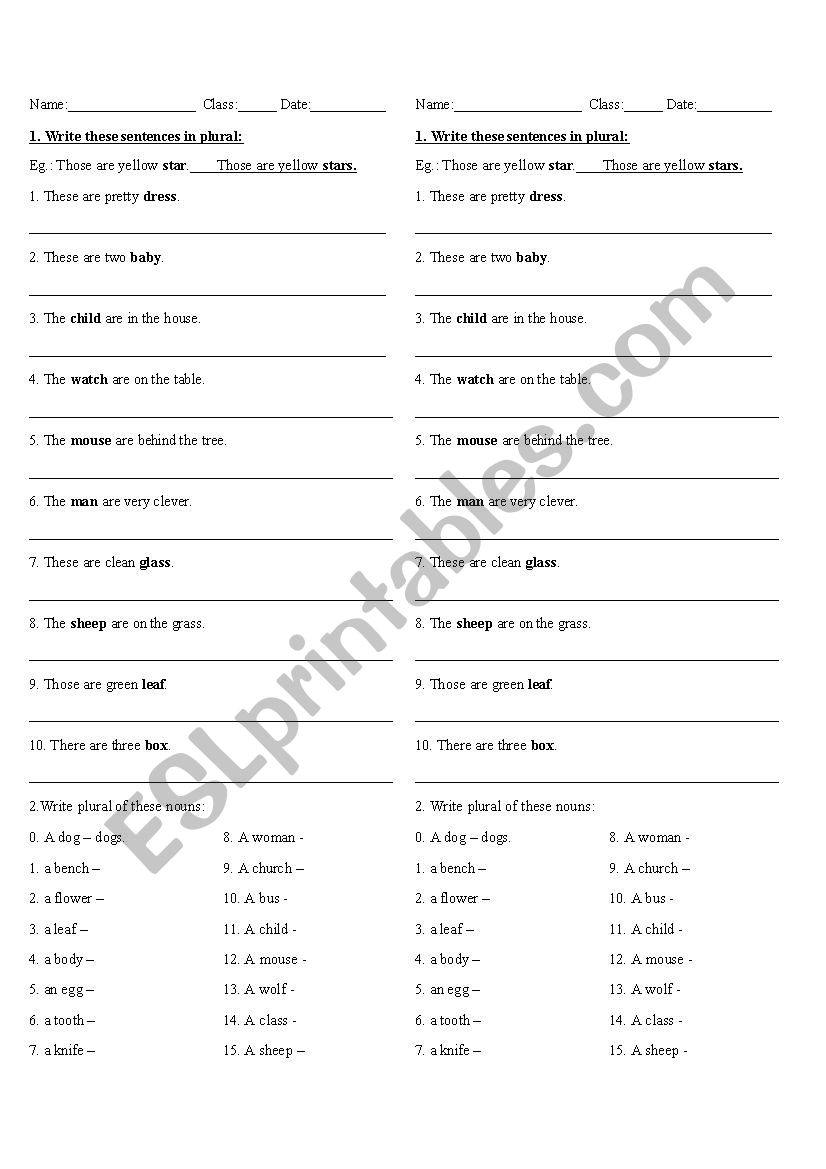 Plurals worksheet