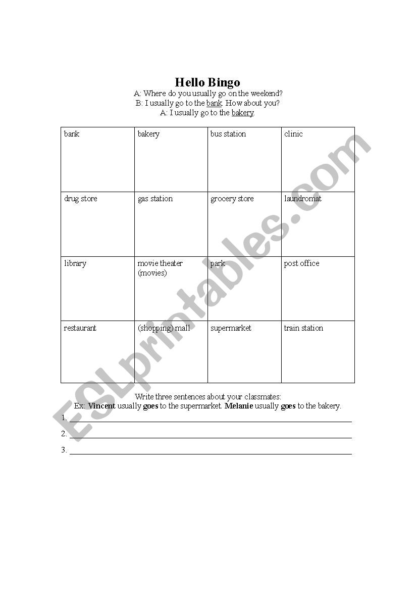 Where do you usually go? worksheet