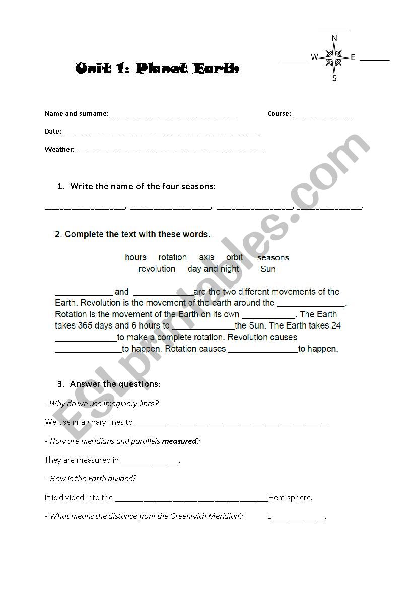 The Earth Science exam worksheet