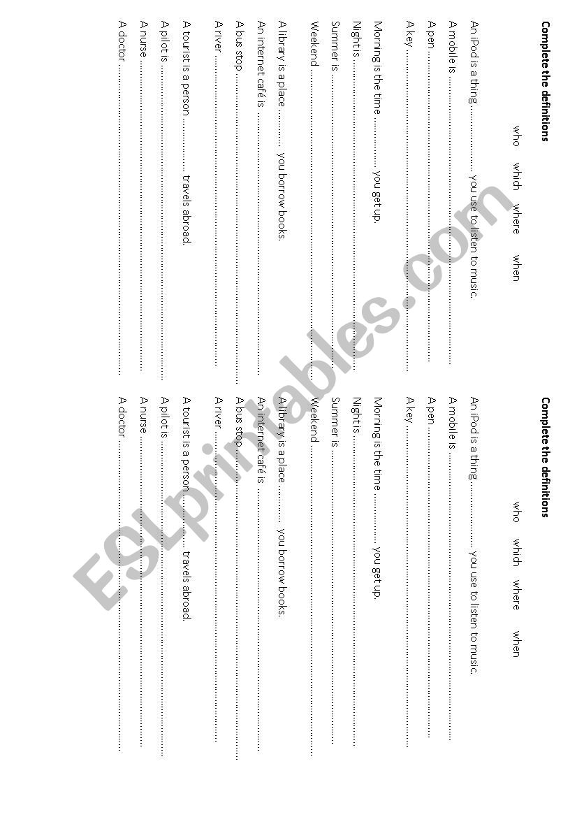 Relative pronouns worksheet