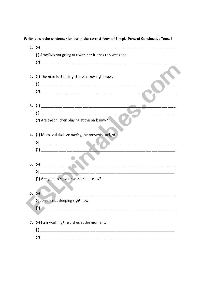 Present Continuous Tense worksheet