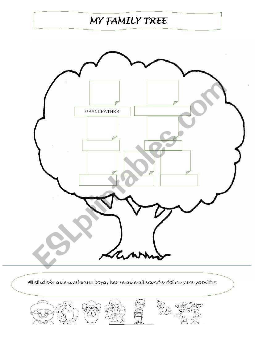 on worksheet tree family worksheet  by paste butimar  color Family ESL cut tree