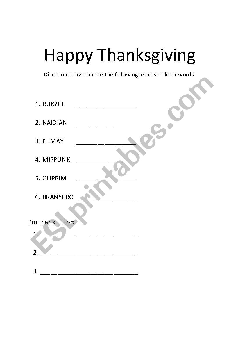 Happy Thanksgiving Fun worksheet