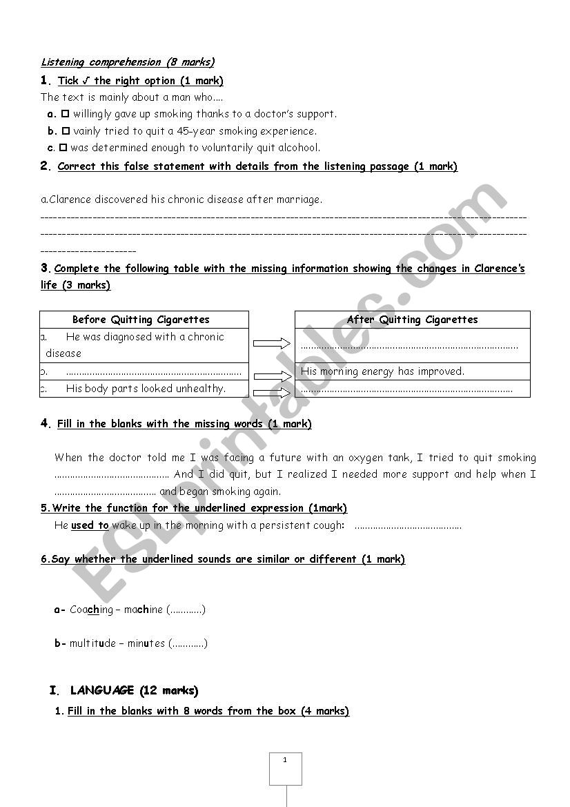 test worksheet