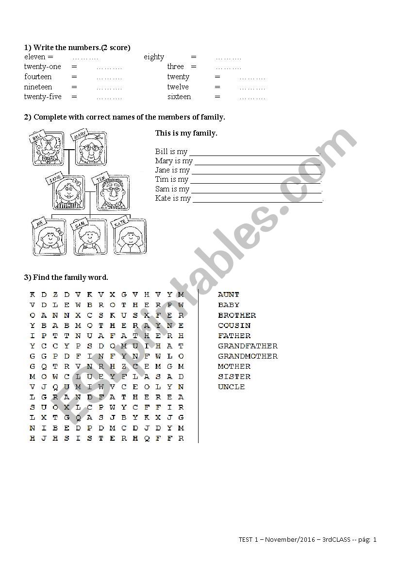 TEST 1  November/2016  3rd CLASS 