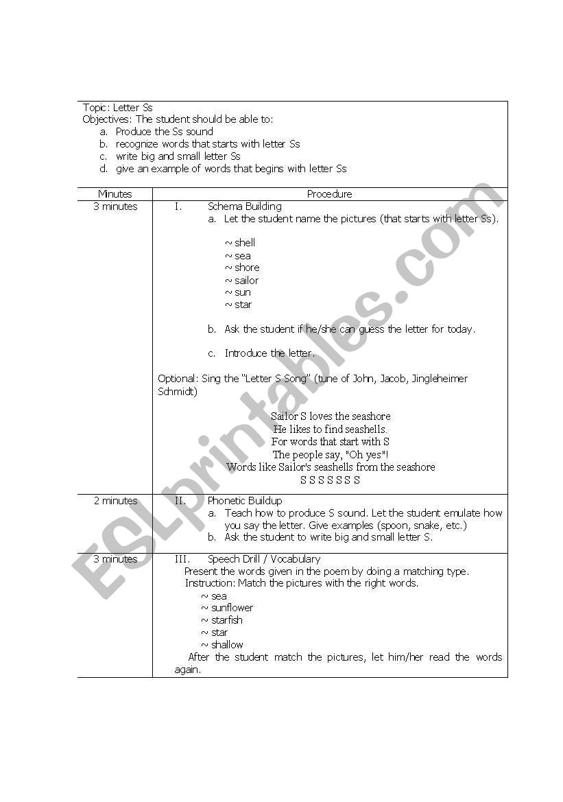 Letter S worksheet