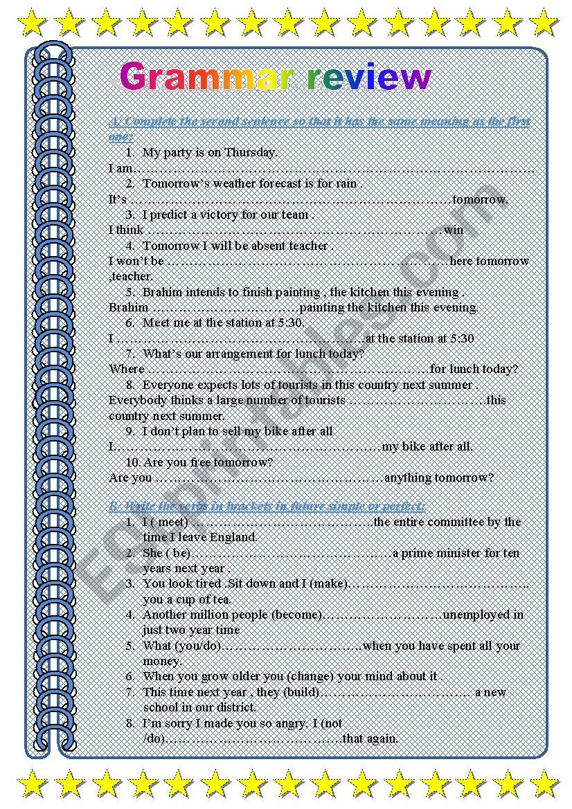 Grammar Review 2 ESL Worksheet By Marzouga