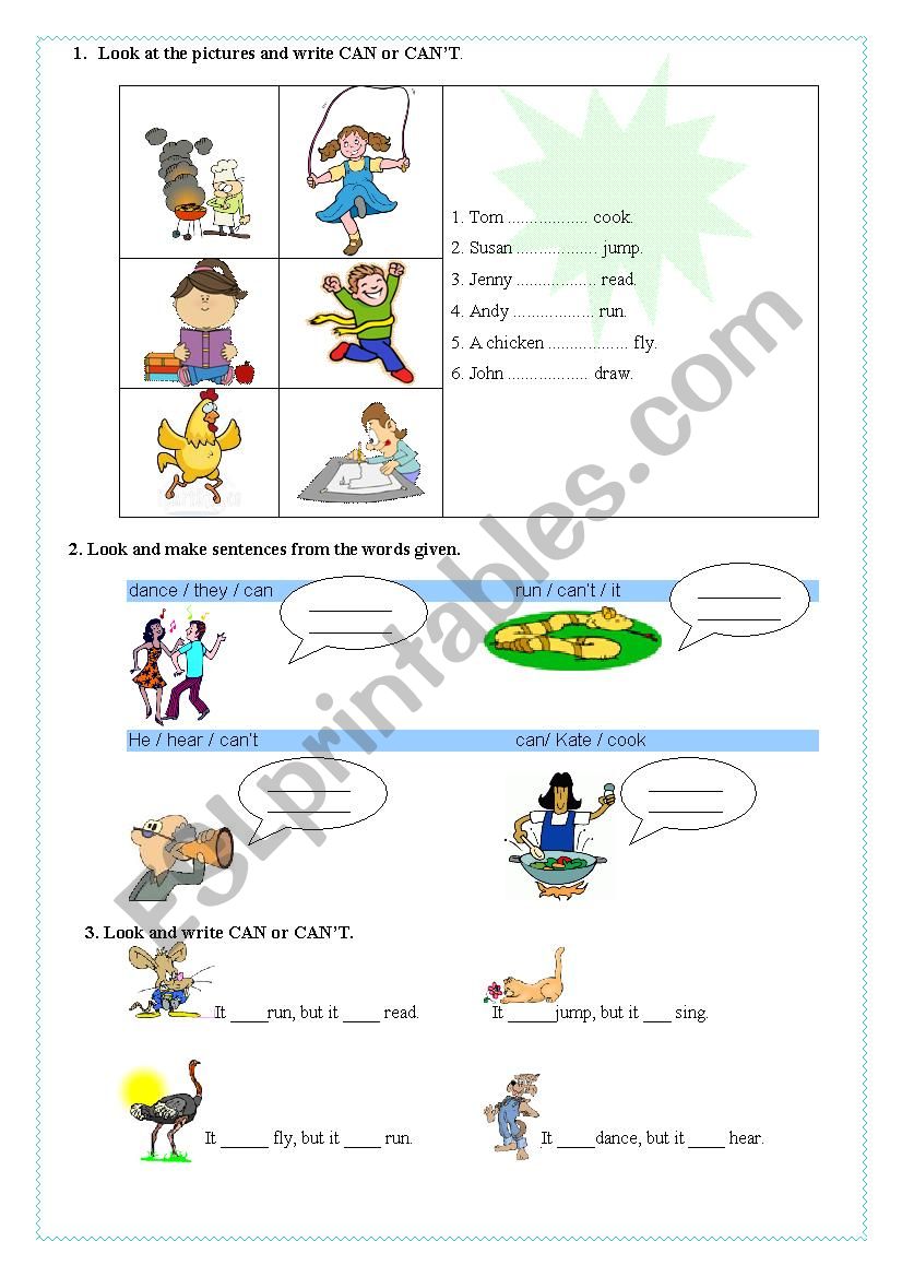 Can or can´t - ESL worksheet by Katie85