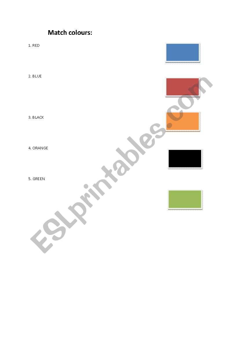 Match colours worksheet