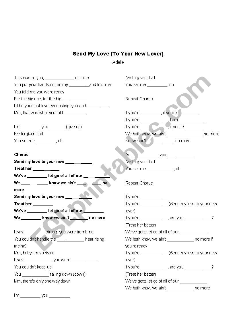 Send my love worksheet