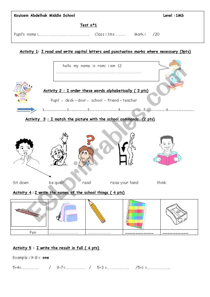 test for beginners  worksheet