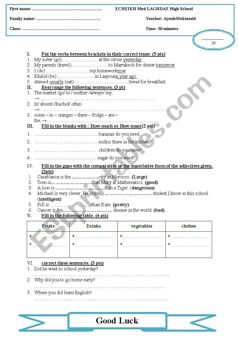 Language test for the Common Core level