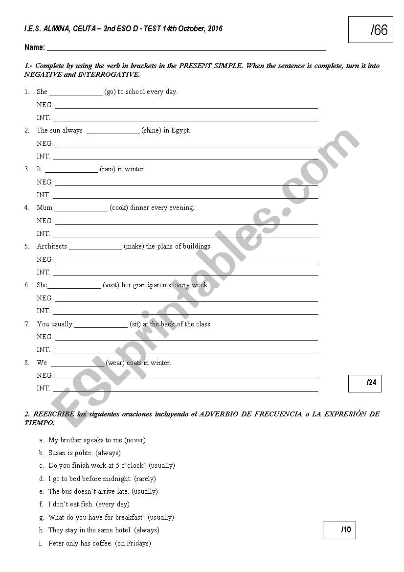 exam worksheet