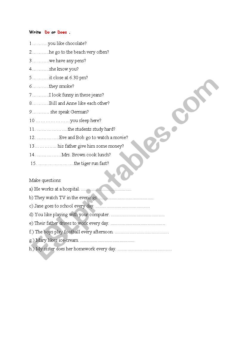 Questions in Present Simple worksheet
