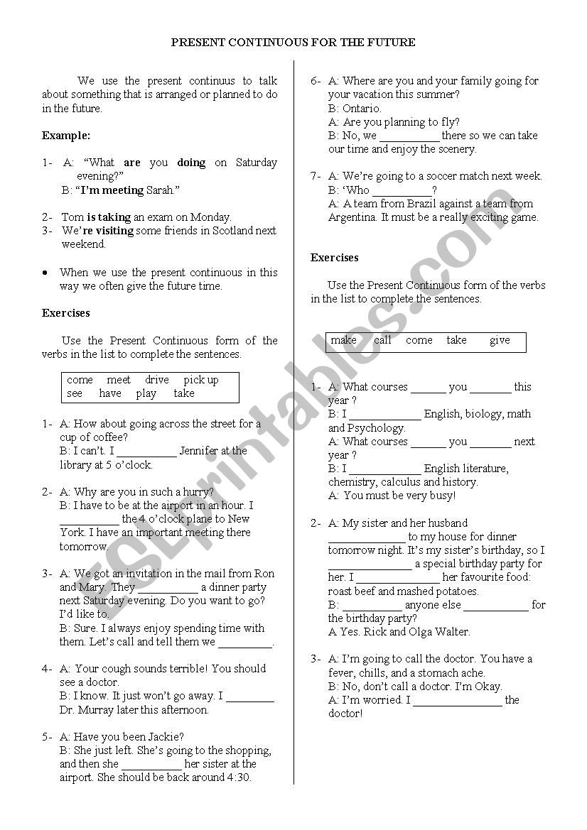 present cont tense worksheet