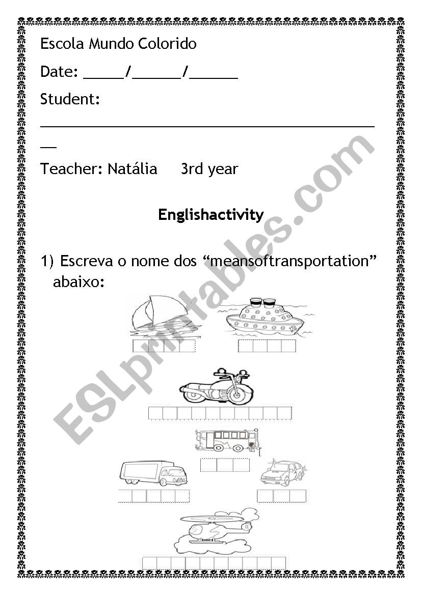 Means of transportation worksheet