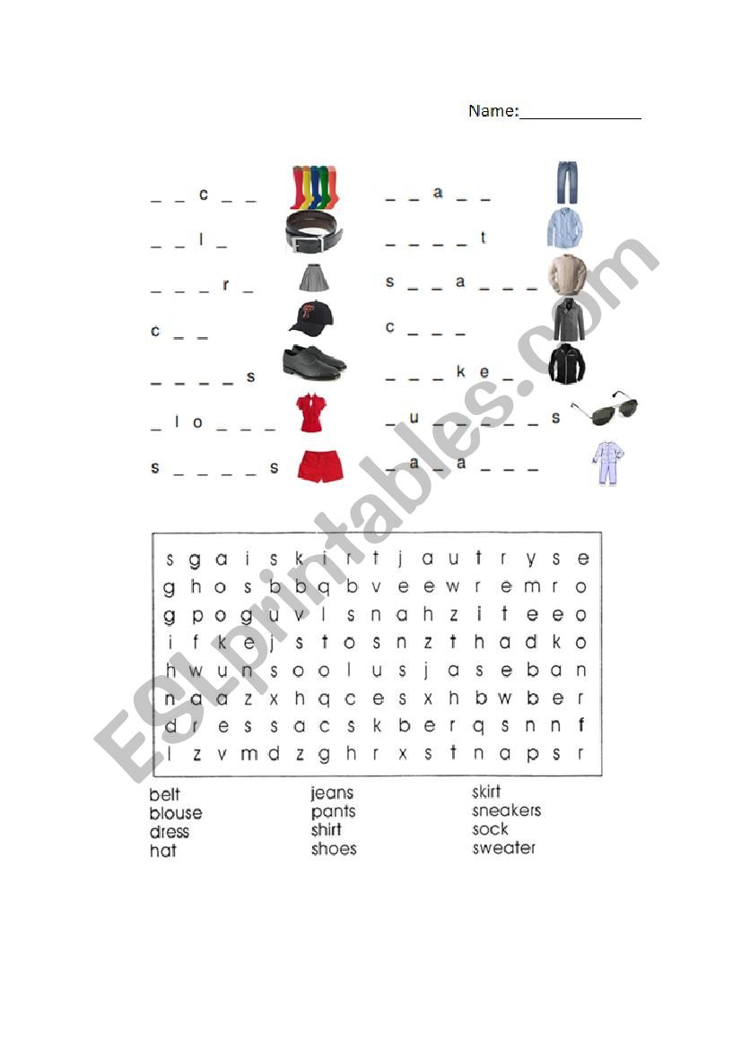 Clothes worksheet worksheet