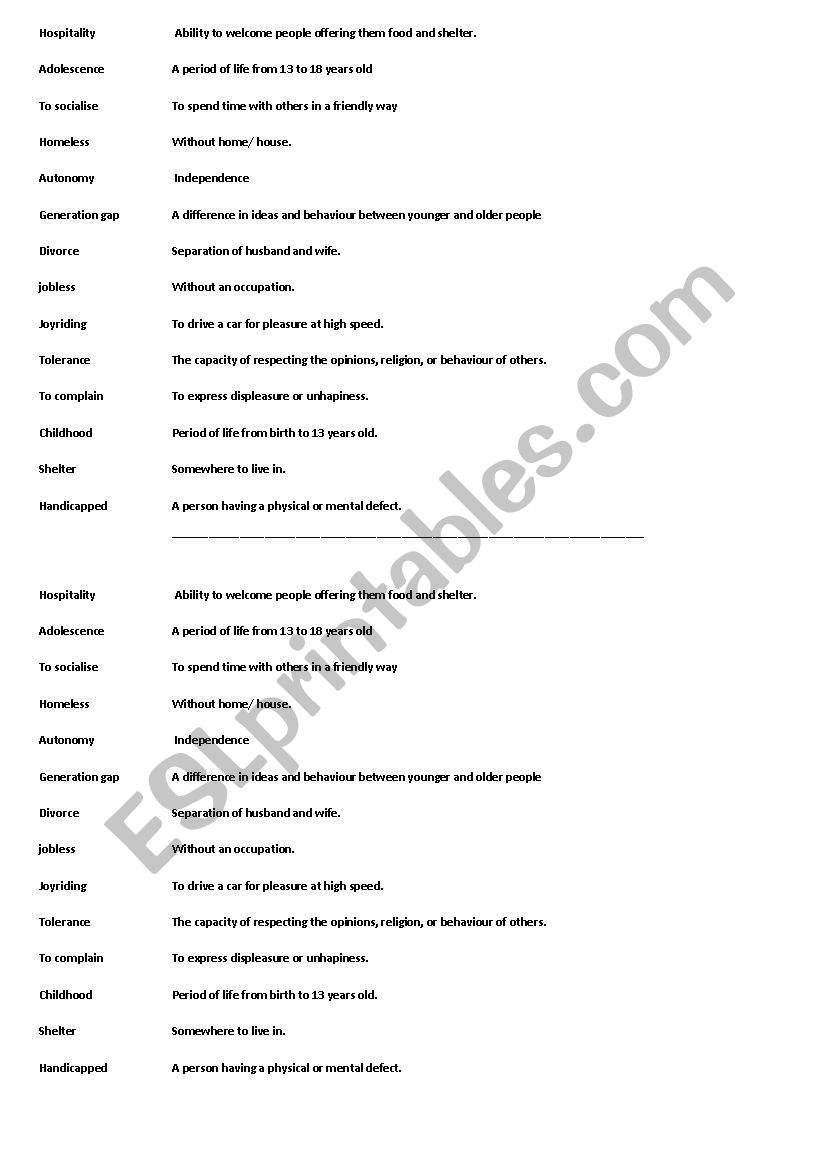 vocabulary about society worksheet