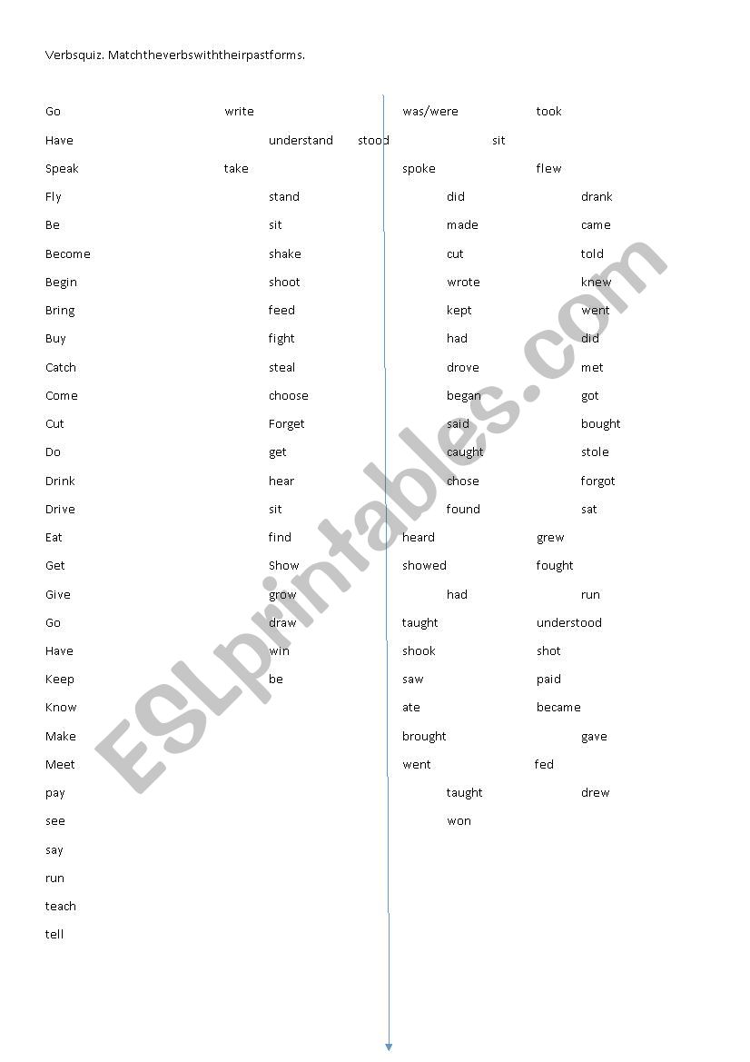 irregular verbs match quiz worksheet