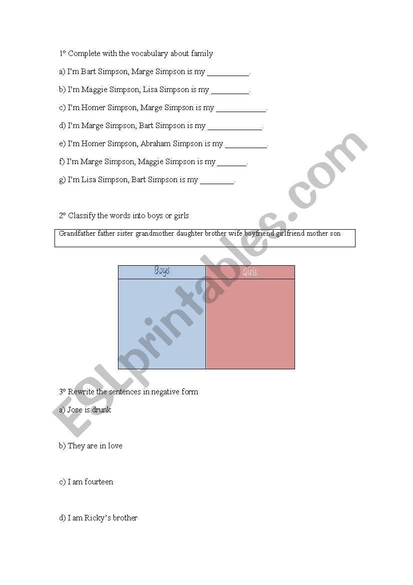 Family and verb to be worksheet