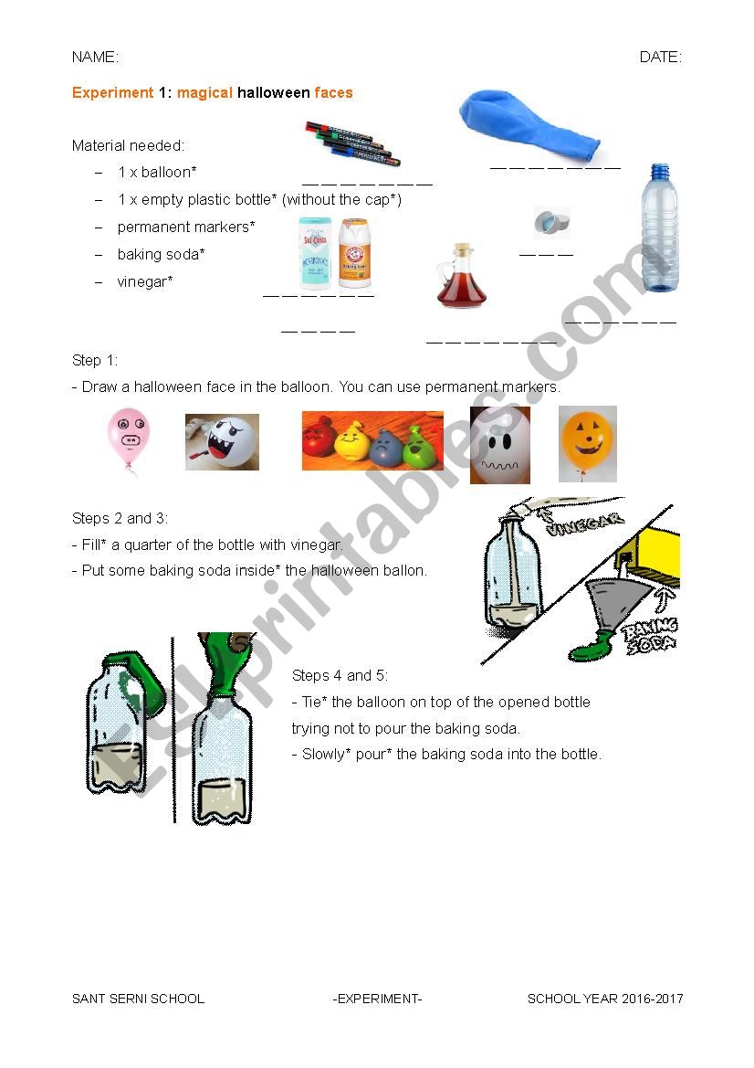 Halloween experiment worksheet