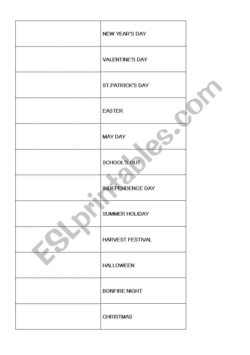 Months and festivities worksheet