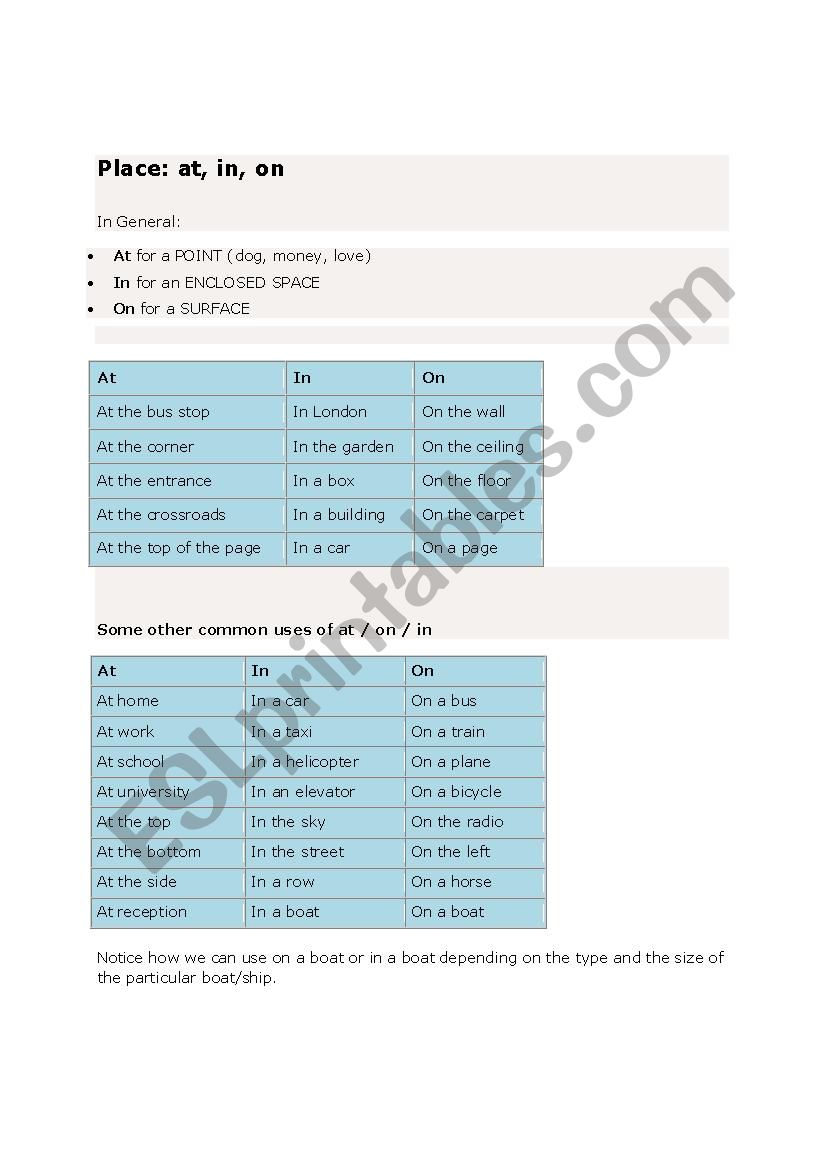 PREPOSITIONS worksheet