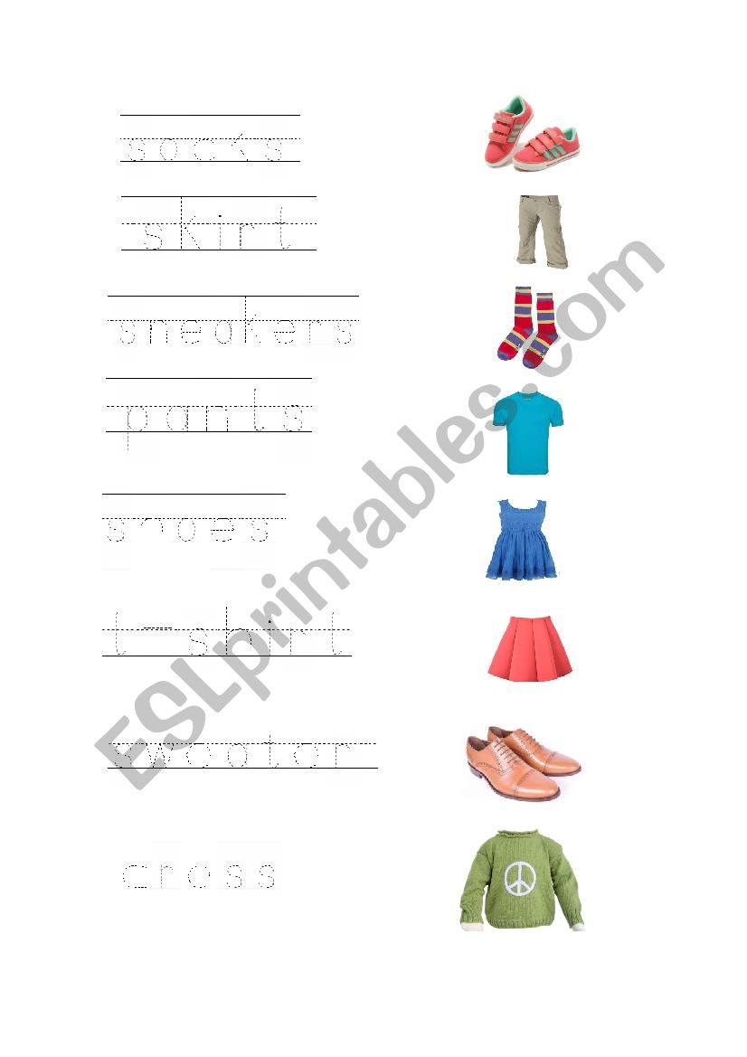 Clothing tracing & matching worksheet