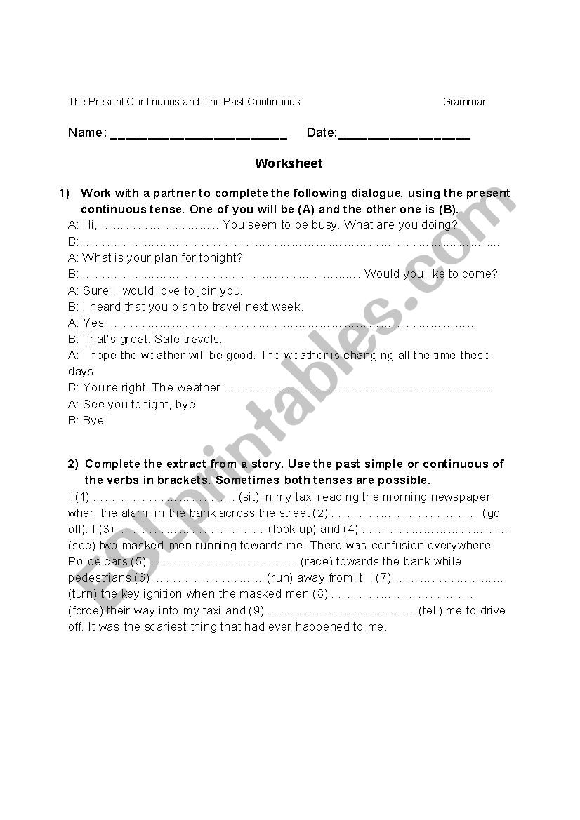 Present continuous & past continuous worksheet