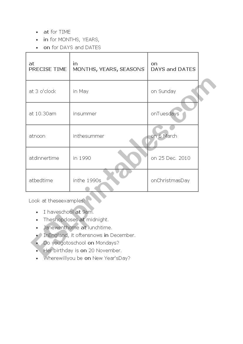 At/IN/ON Teaching worksheet