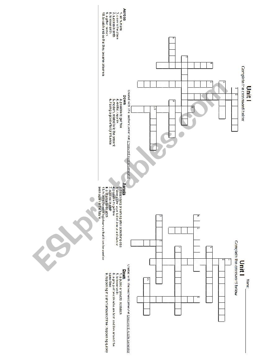 Crossword worksheet