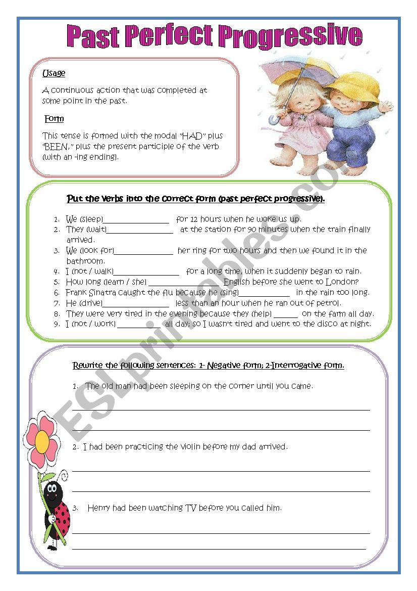 Past Perfect Progressive ESL Worksheet By Misstylady