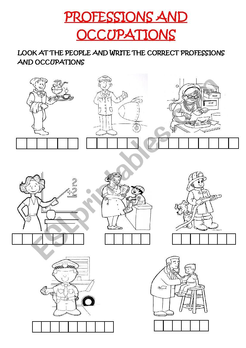 professions and occupations worksheet