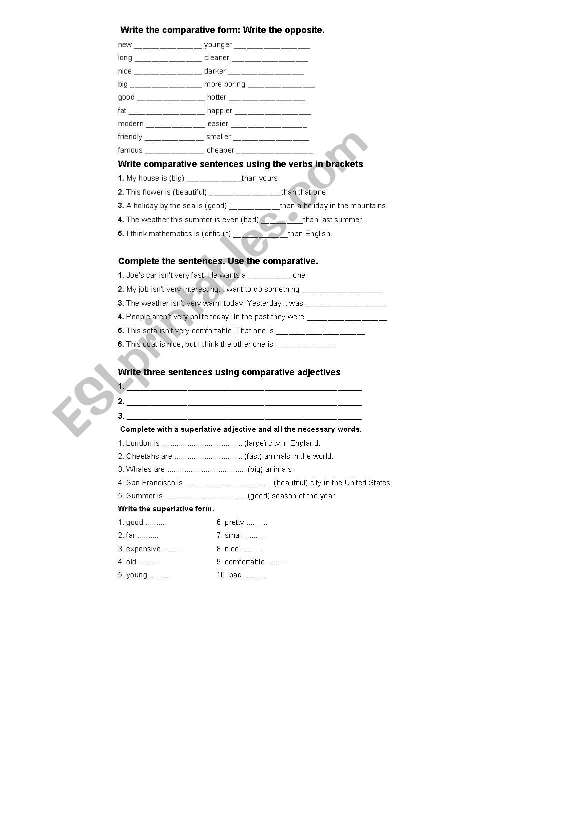 comparative forms worksheet