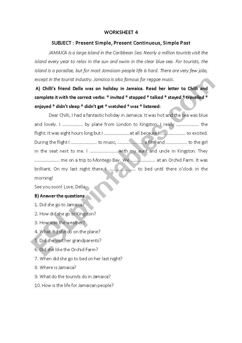 PAST SIMPLE WORKSHEET worksheet