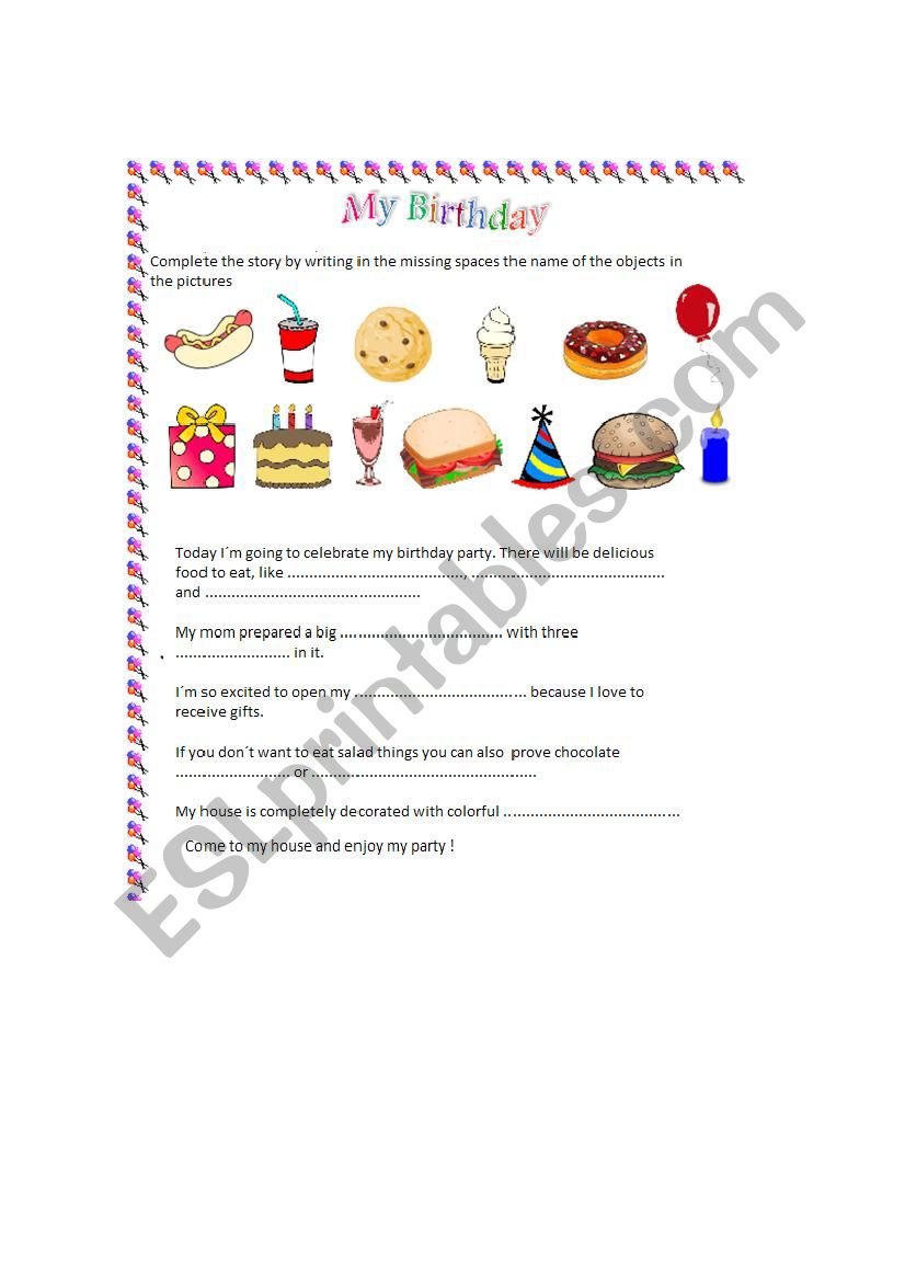 my birthday party story worksheet