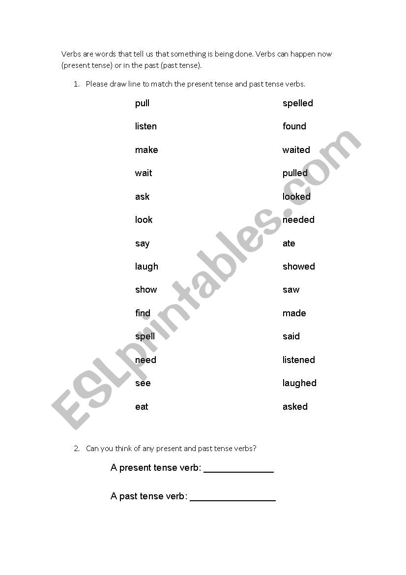 Past and Present verbs - ESL worksheet by Nmeir