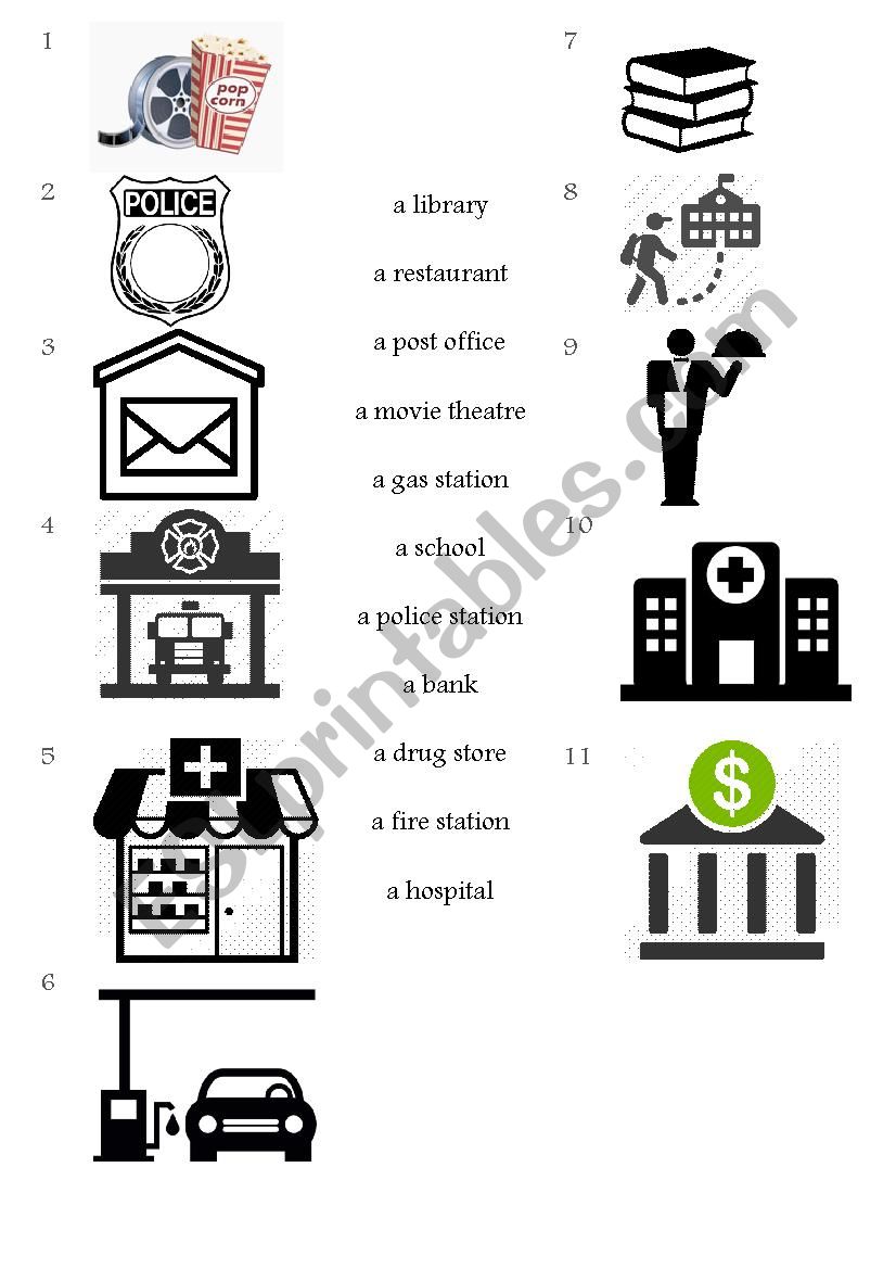 Places in the town part 2 worksheet